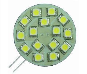 BULB G4 SIDE PIN 15LED 10-30VDC WW - These high quality LED replacement bulbs save power. Same light output as approximately a 15-20W halogen bulb. Using the latest SMD5050 chips they provide the highest light to consumption ratio available today. LEDs are arranged 15 on one side. Specification: 3 Watts , 10 - 30V DC , Equivalent halogen - 15-20 Watts, 197 Lumens (Warm White).